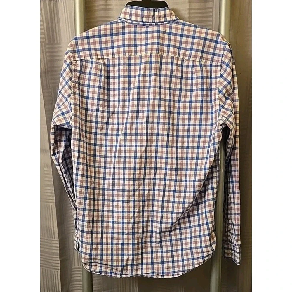 J. Crew Small Men Button Up Blue Purple White Checked Long Sleeve Cotton‎